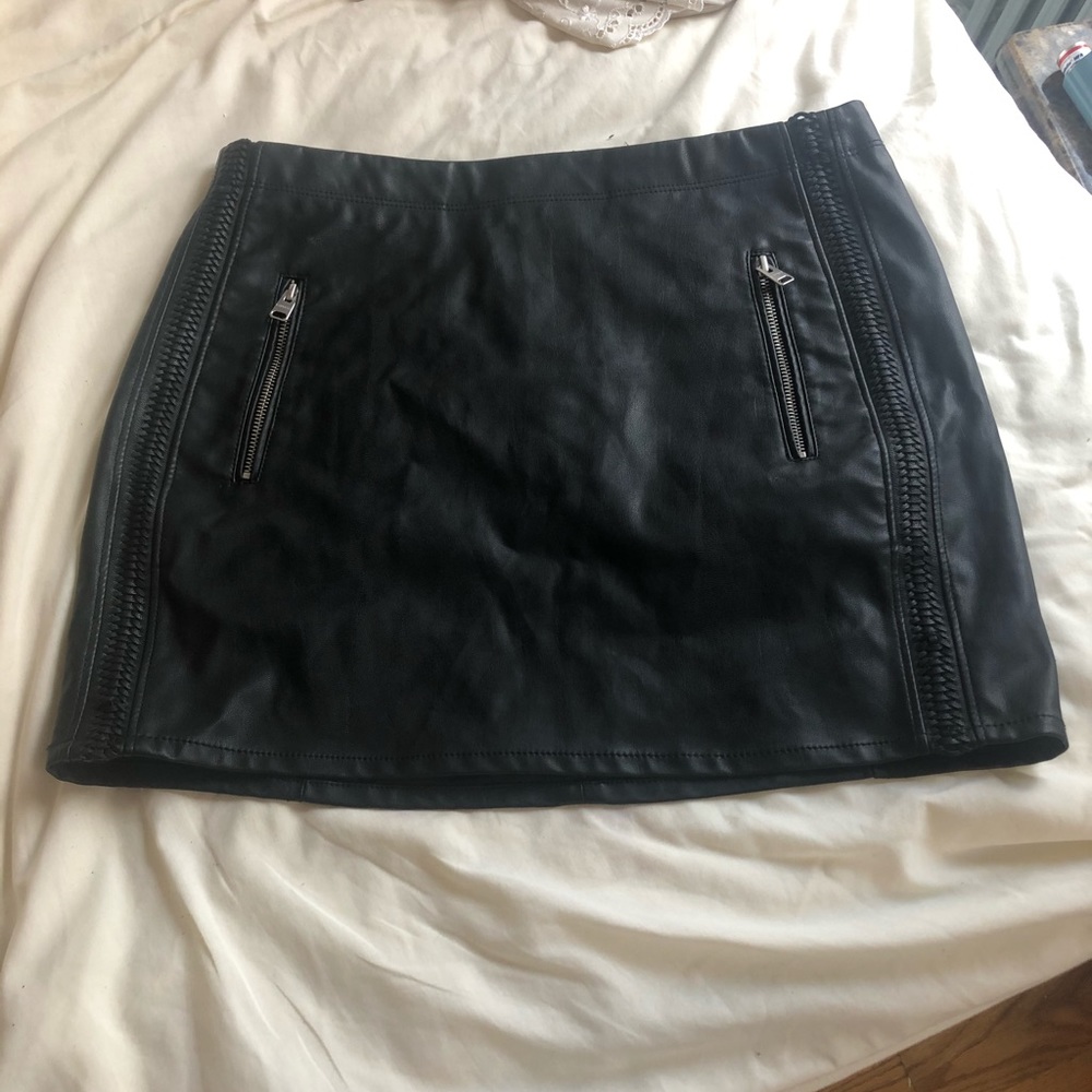 Black leather mini skirt
